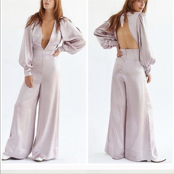 Free People Nadia Satin Jumpsuit in Misty Plum - Picture 1 of 10